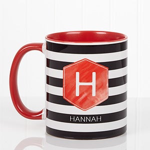 Personalized Ladies Coffee Mug - Modern Stripe - Red Handle - 17561-R