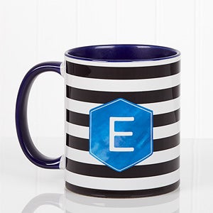 Personalized Watercolor Coffee Mug - Modern Stripe - Blue Handle - 17561-BL