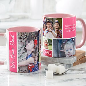 Family Love Photo Collage Personalized Coffee Mug 11 oz.- Pink - 17665-P