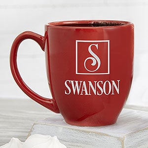 Square Monogram Personalized 14 oz. Bistro Mug- Red - 17716