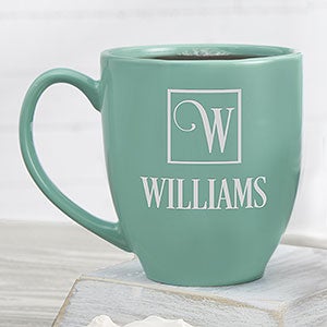Square Monogram Personalized 14 oz. Bistro Mug- Aqua - 17716-A