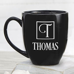 Square Monogram Personalized 14 oz. Bistro Mug- Black - 17716-B