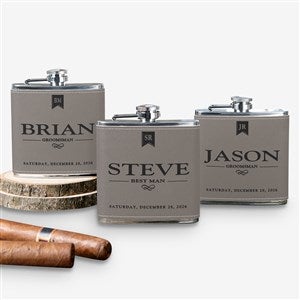Groomsman Grey Leatherette 6 oz. Personalized Flask - 17814