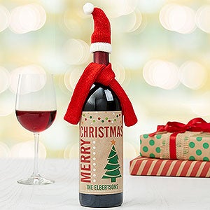 Merry Christmas Personalized Wine Bottle Label - 17828
