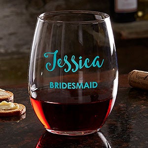 Personalized Colored Vinyl Bridal Party Stemless Wine Glass - 17865-S