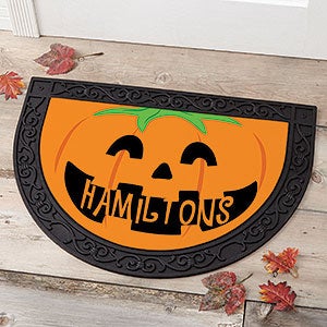 Happy Jack-o-Lantern Personalized Half Round Doormat - 17870