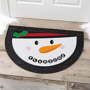 Cheery Snowman Face Personalized Half Round Doormat - 17871