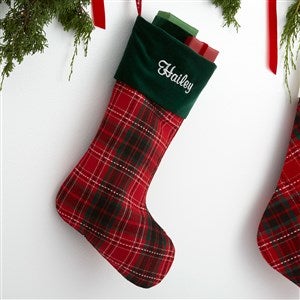 Holiday Plaid Personalized Christmas Stocking - 17895