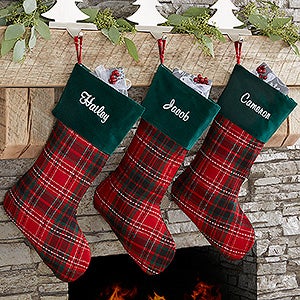 Holiday Plaid Personalized Christmas Stocking - 17895