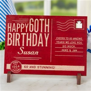Vintage Birthday Wishes Personalized Red Wood Postcard - 17917-R