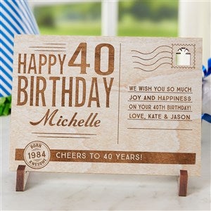 Vintage Birthday Wishes Personalized Whitewash Wood Postcard - 17917-W