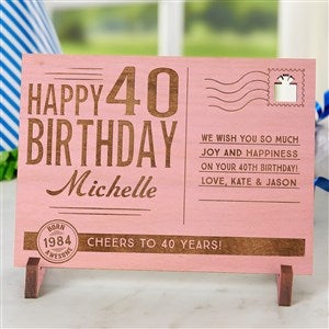 Vintage Birthday Wishes Personalized Pink Stain Wood Postcard - 17917-P