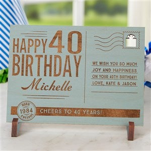 Vintage Birthday Wishes Personalized Blue Stain Wood Postcard - 17917-BL