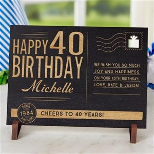 Vintage Birthday Wishes Personalized Black Stain Wood Postcard - 17917-BK