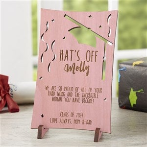 Graduation Greetings Personalized Pink Stain Wood Postcard - 17919-P