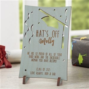 Graduation Greetings Personalized Blue Stain Wood Postcard - 17919-BL