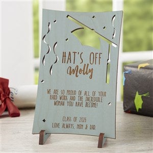 Graduation Greetings Personalized Blue Stain Wood Postcard - 17919-BL