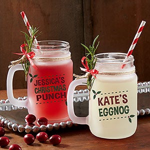 Eat, Drink & Be Merry Personalized Frosted Mason Jar - 17934