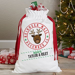 Reindeer Mail Personalized Canvas Drawstring Santa Sack - 17935