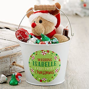 Sweet Christmas Personalized Mini Metal Bucket - White - 17940