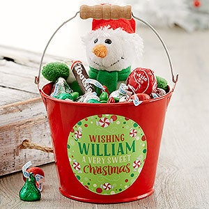 Sweet Christmas Personalized Mini Metal Bucket - Red - 17940-R