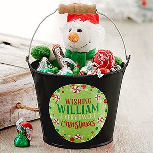 Sweet Christmas Personalized Mini Metal Bucket - Black - 17940-B