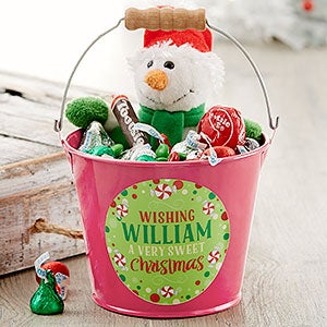 Sweet Christmas Personalized Mini Metal Bucket - Pink - 17940-P