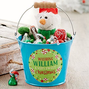 Sweet Christmas Personalized Mini Metal Bucket - Teal - 17940-T