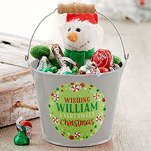 Sweet Christmas Personalized Mini Metal Bucket - Silver - 17940-S