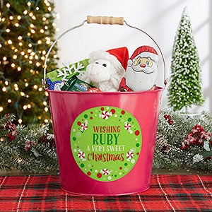 Sweet Christmas Personalized Large Metal Bucket - Pink - 17940-PL