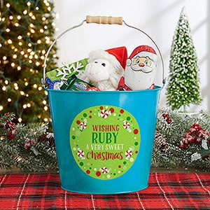 Sweet Christmas Personalized Large Metal Bucket - Turquoise - 17940-TL