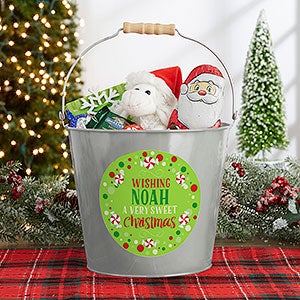 Sweet Christmas Personalized Large Metal Bucket - Silver - 17940-SL
