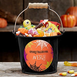 Sweets & Treats Personalized Halloween Mini Metal Bucket-Black - 17941-B
