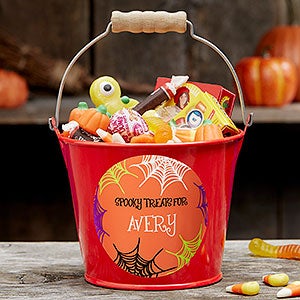 Sweets & Treats Personalized Halloween Mini Metal Bucket - Red - 17941-R