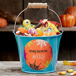Sweets & Treats Personalized Halloween Mini Metal Bucket-Turquoise - 17941-T