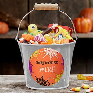 Sweets & Treats Personalized Halloween Mini Metal Bucket-Silver - 17941-S