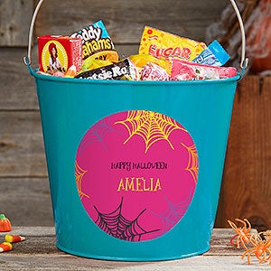 Sweets & Treats Personalized Halloween Large Metal Bucket - Turquoise - 17941-TL