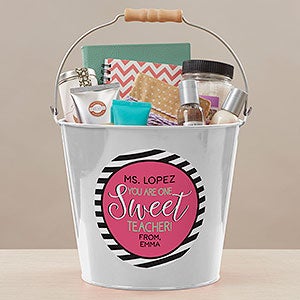 One Sweet Teacher Personalized Large Metal Bucket - White - 17942-L