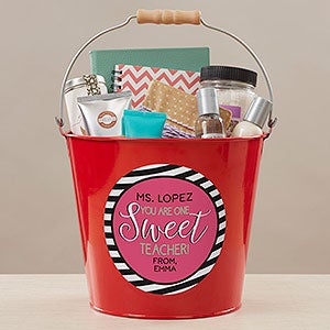 One Sweet Teacher Personalized Large Metal Bucket - Red - 17942-RL