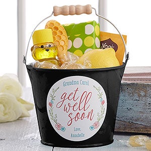 Get Well Soon Personalized Mini Metal Bucket - Black - 17943-B