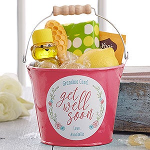 Get Well Soon Personalized Mini Metal Bucket - Pink - 17943-P