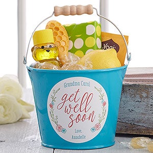 Get Well Soon Personalized Mini Metal Bucket - Teal - 17943-T