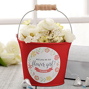 Flower Girl Personalized Mini Metal Bucket - Red - 17944-R