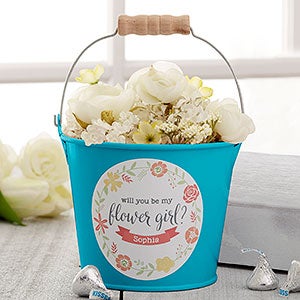 Flower Girl Personalized Mini Metal Bucket - Teal - 17944-T