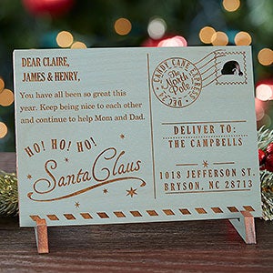 Santas Magic Mail Personalized Blue Stain Wood Postcard - 17958-BL