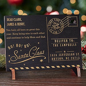 Santas Magic Mail Personalized Black Stain Wood Postcard - 17958-BK
