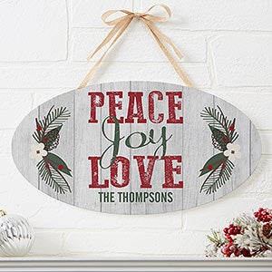 Peace, Joy, Love Personalized Oval Wood Sign - 17967
