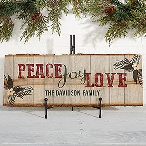 Peace, Joy, Love Personalized Basswood Plank - 17969