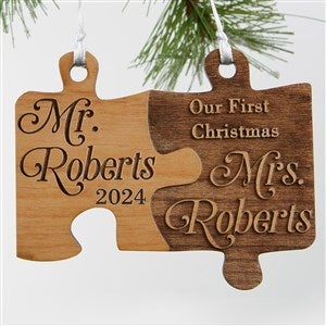 Mr & Mrs Natural Wood Wedding Ornament - 18030