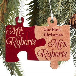 Mr & Mrs Red Wood Wedding Ornament - 18030-R